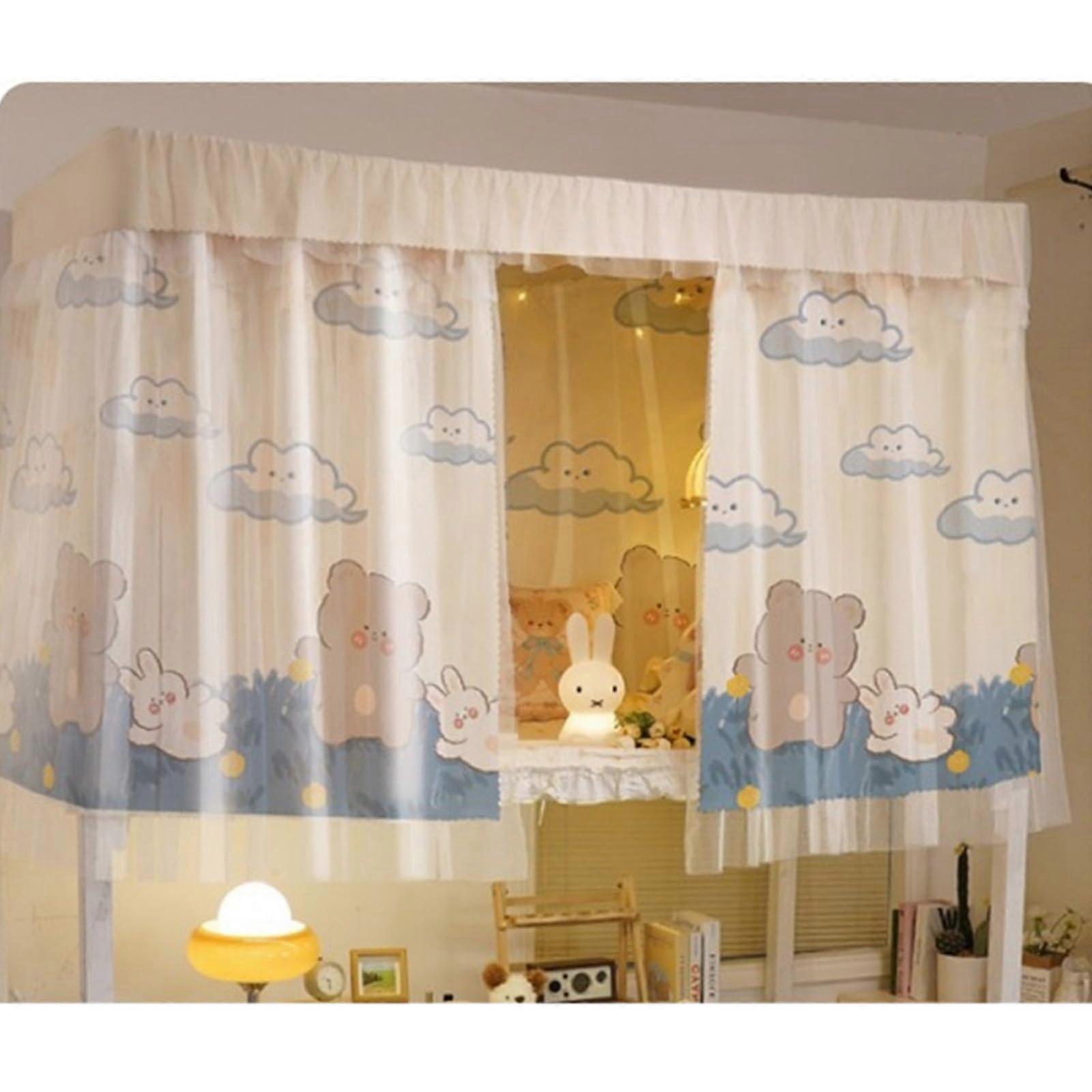 Bunk Bed Curtains Set Light Blocking Breathable Privacy for Dorm Loft, 1.35M Bear C, 2 Curtains + Shelf