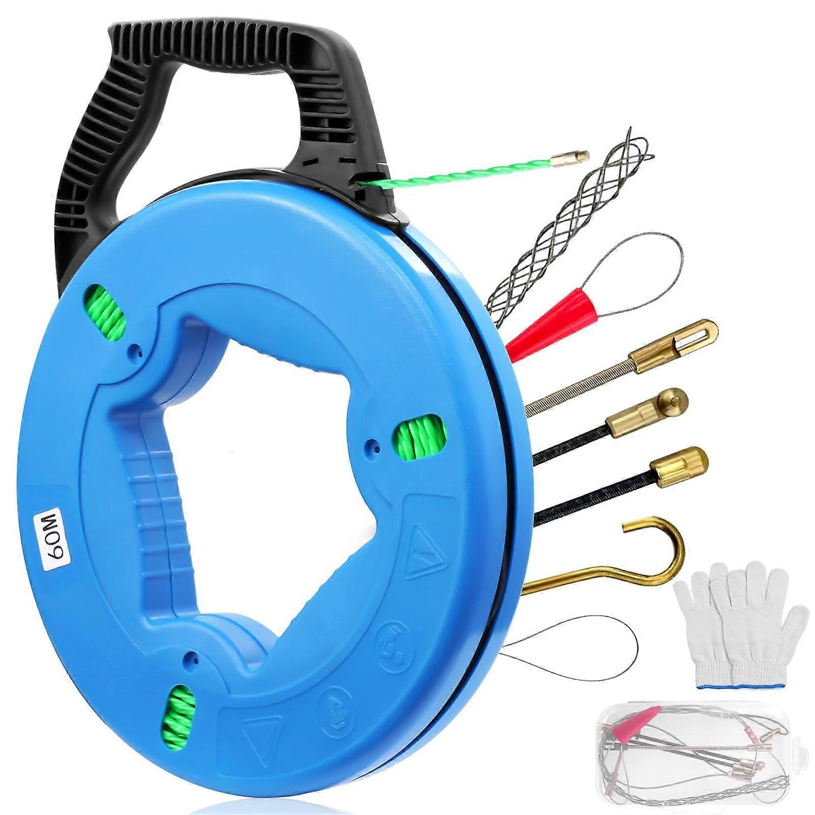 Steel Fish Tape 196FT Wire Puller HeavyDuty Flexible Electrical Cable Running Tool with Leader Tips