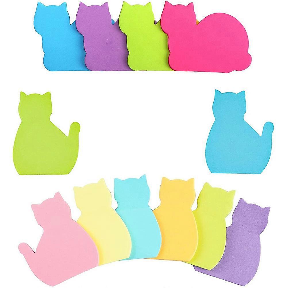 Cartoon Portable Adhesive Notes Cat Shaped Note Paper for Students 12Pcs