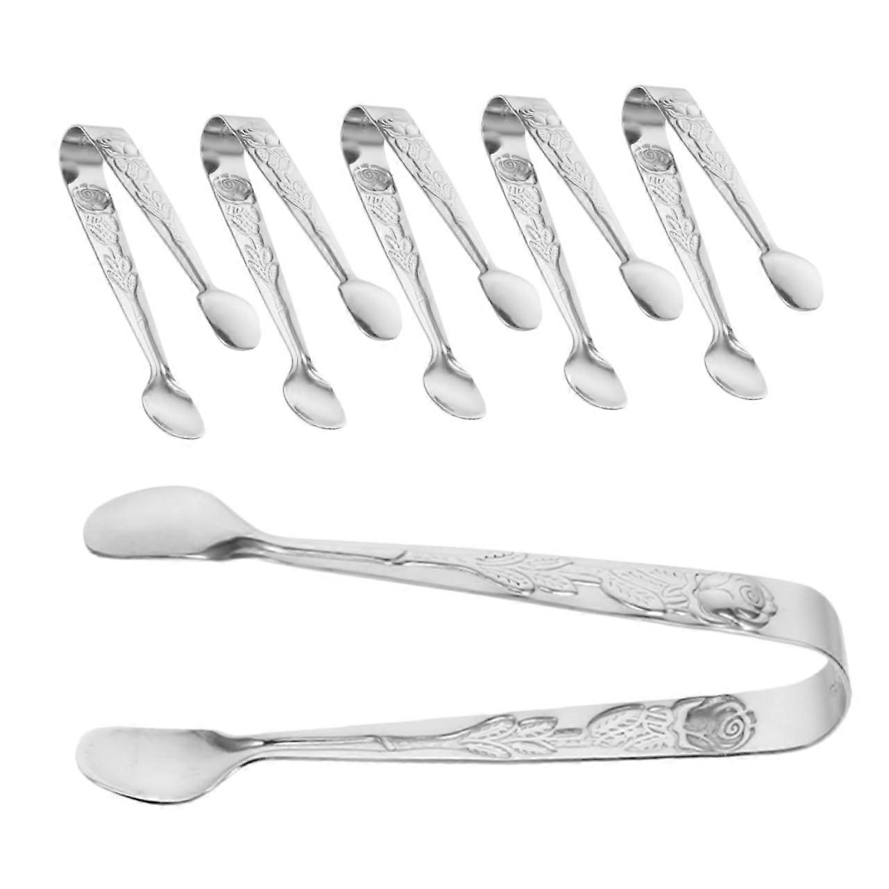 6pcs Mini Tongs for Ice and Sugar Cubes Stainless Steel Serving Tool with Secure Grip Silver