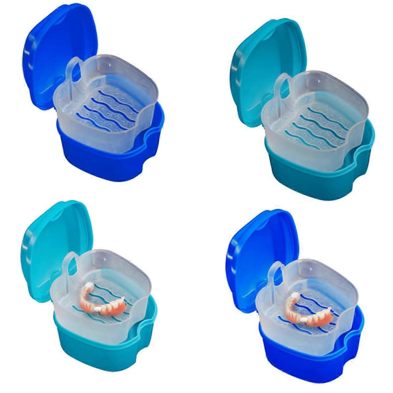 2pcs Dentures Cleaning Case with Hinged Lid Travel Denture Holder Lightweight Storage Box