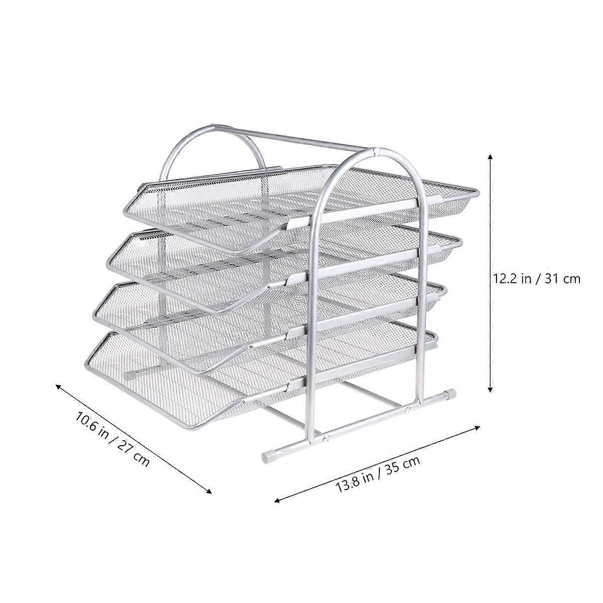 Desk File Rack Rectangular Shape Silver 35x27cm Office Supplies Desktop Document Racks 1Pcs