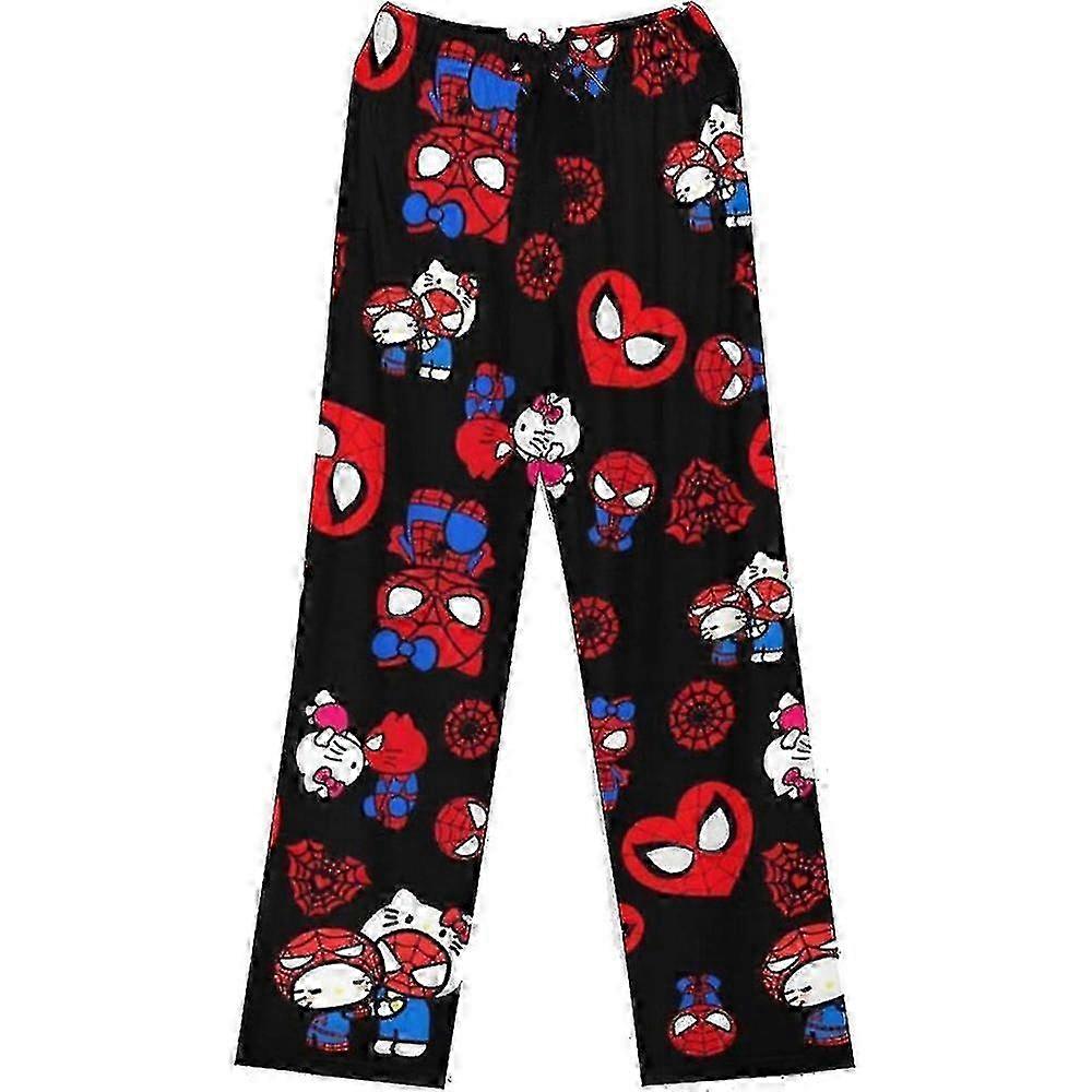 26-27 Women Girls Cartoon Pajamas Pants Nightwear Cute Kitty Cat Spiderman Printed Sleepwear Loungewear Pants