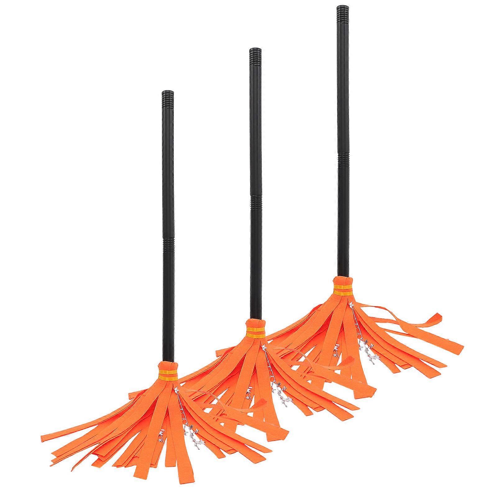 6Pcs Halloween Witch Broom Plastic Prop for Cosplay Orange Set