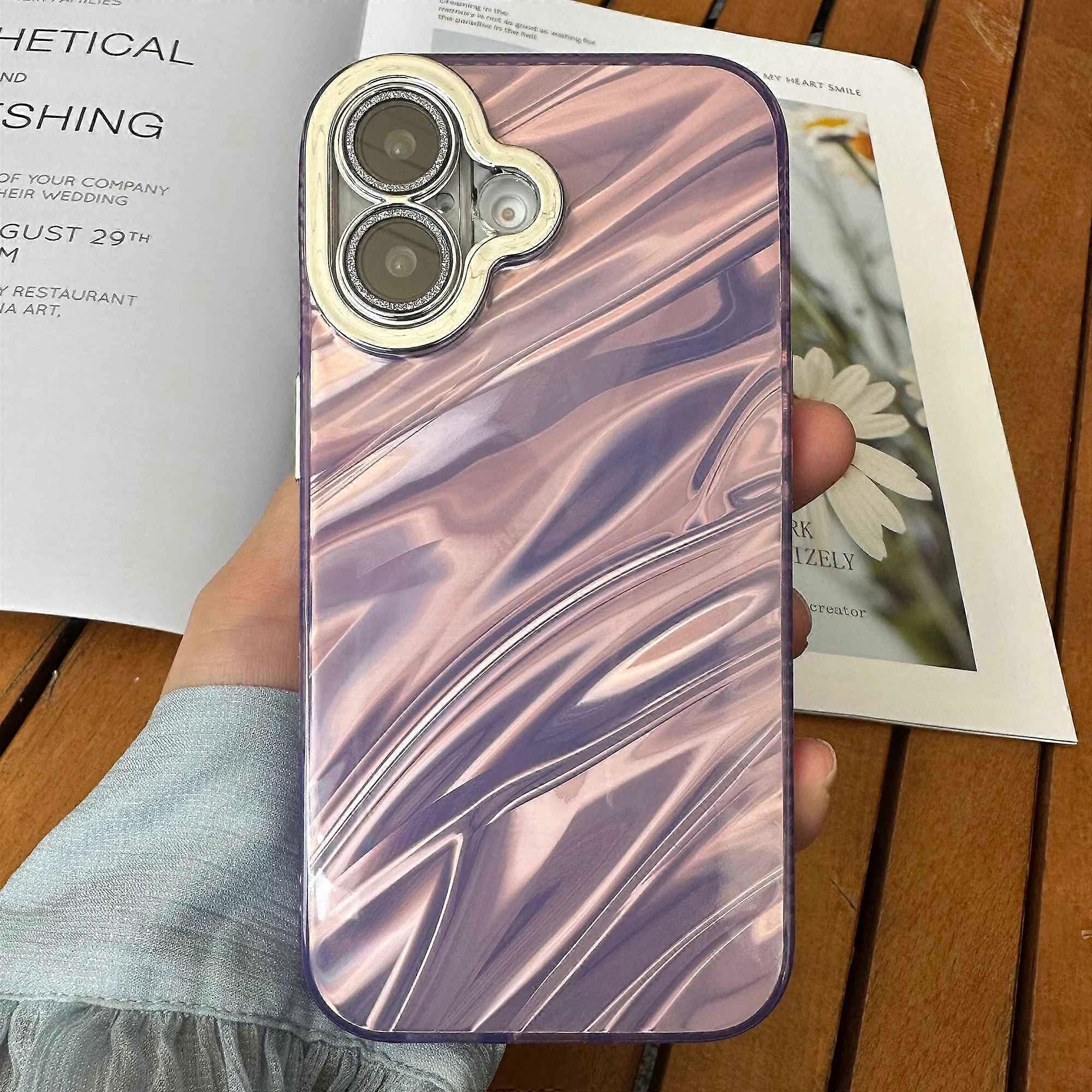 For iPhone 16 Plus Case Water Ripple Pattern Drop-Proof TPU+PC Phone Cover