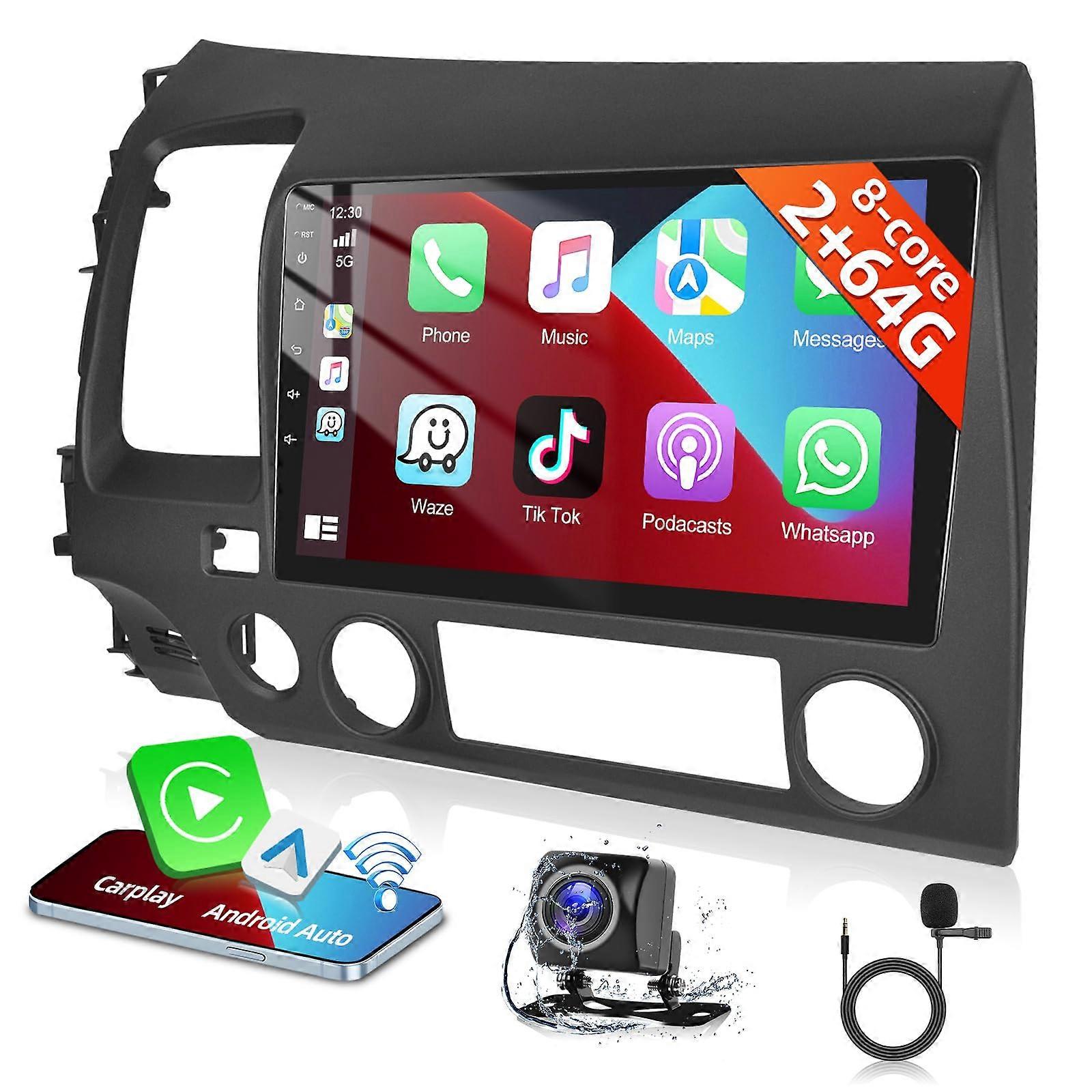 Wireless CarPlay Android Auto 9' IPS Touchscreen Stereo for Honda Civic 20062011 with GPS Bluetooth Ref:2816