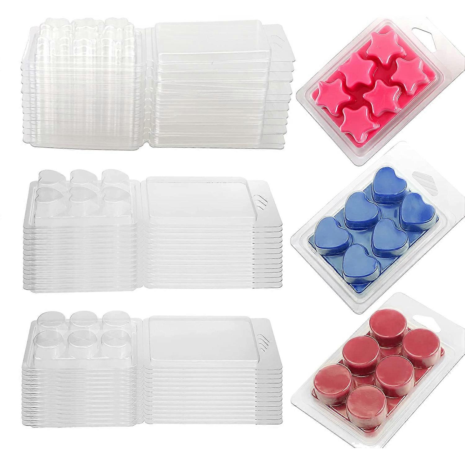 60Pack Wax Melt Containers-6 Cavity Clear Empty Wax Melt Molds