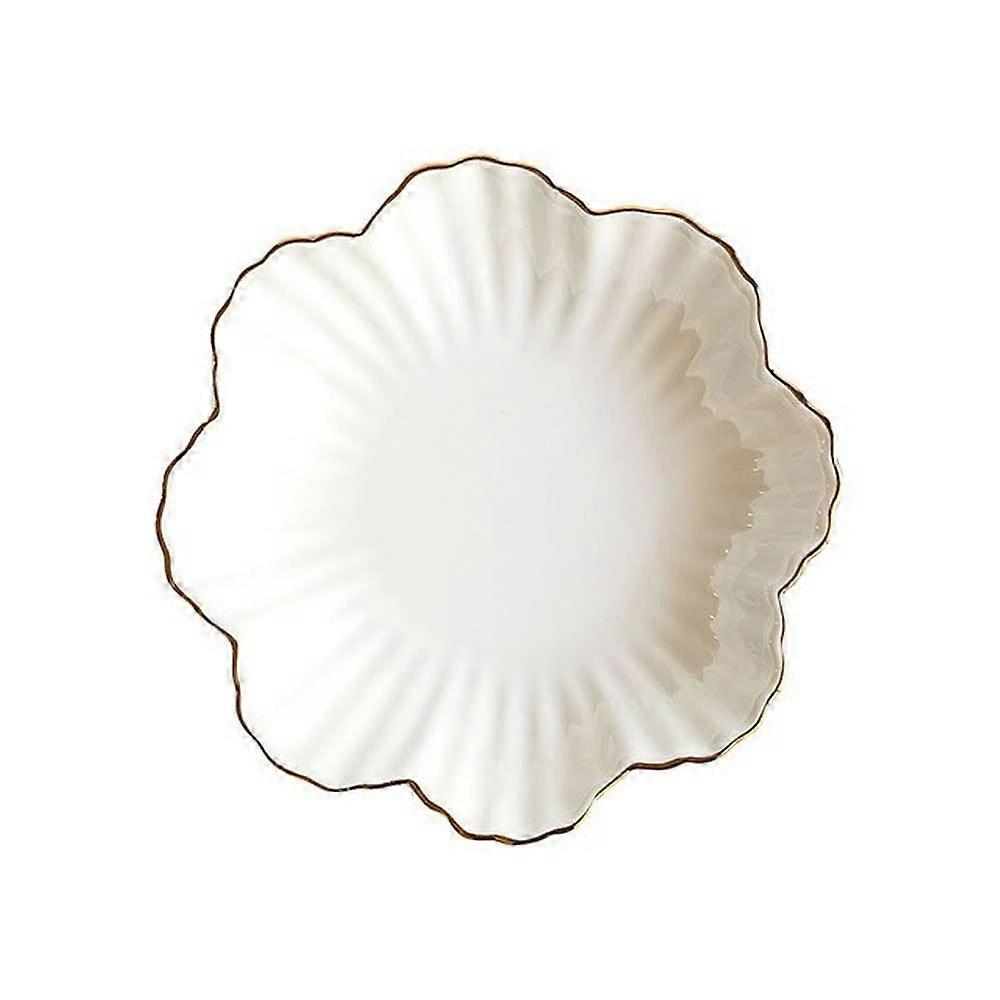 Flower Shape Gold Rim Ceramic Dinner Plates White Porcelain Dinnerware Set for Festive Dining