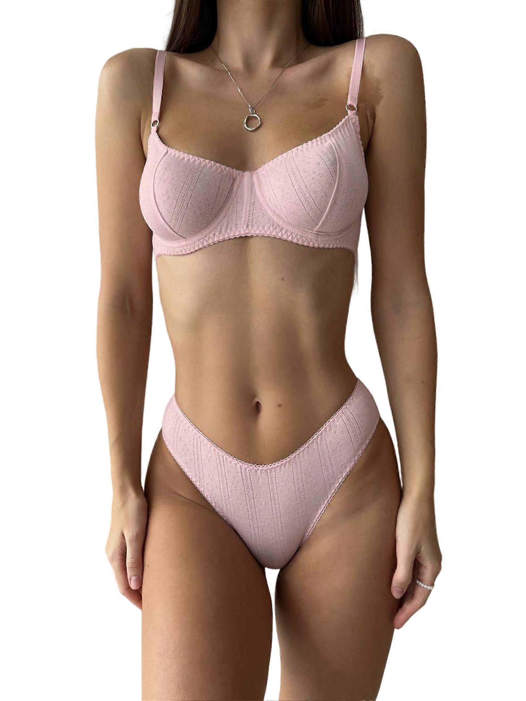 Women'S Core Ribbed Open Back Scoop Neck Bralett Set Pink S