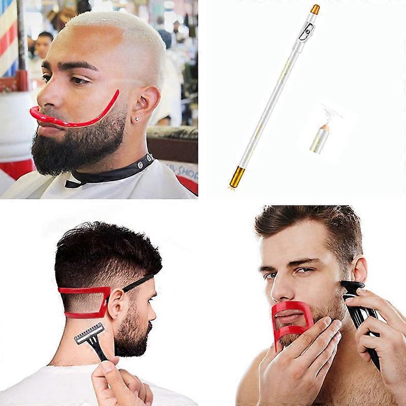 2 Sets Beard Styling Board Shaving Barber Tools, Style: Shape Ruler+Pen+Bearded Model