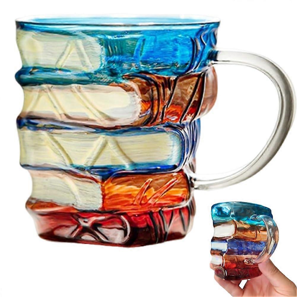 Book Lover Mug with Glass Book Stack Design for Hot and Cold Drinks, Unique Gift for Readers