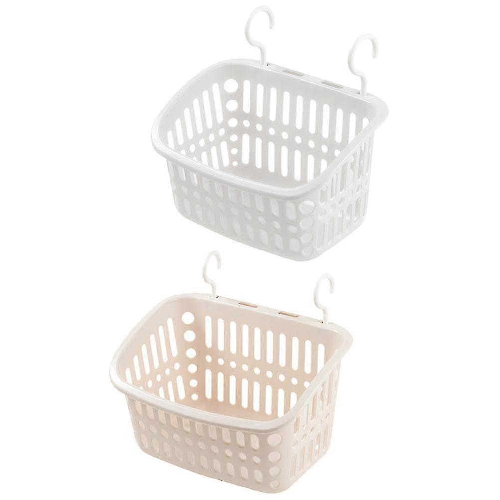 White Bathroom Storage Basket Hangable Rack for Household Use 2Pcs