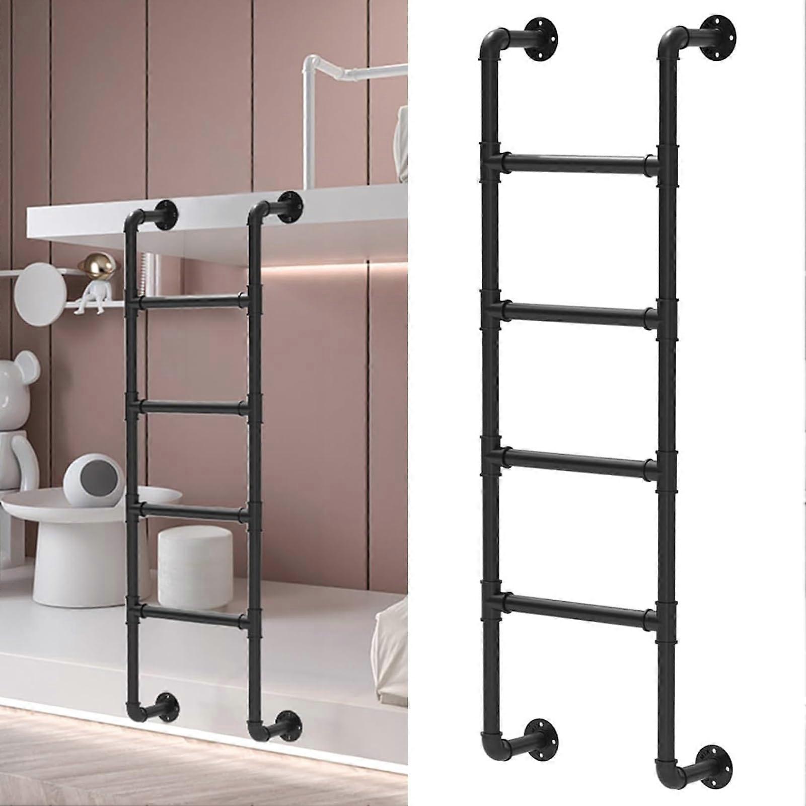 Wall Mounted Loft Bed Ladder Black Wrought Iron  Load Capacity Easy Install 4.7ft