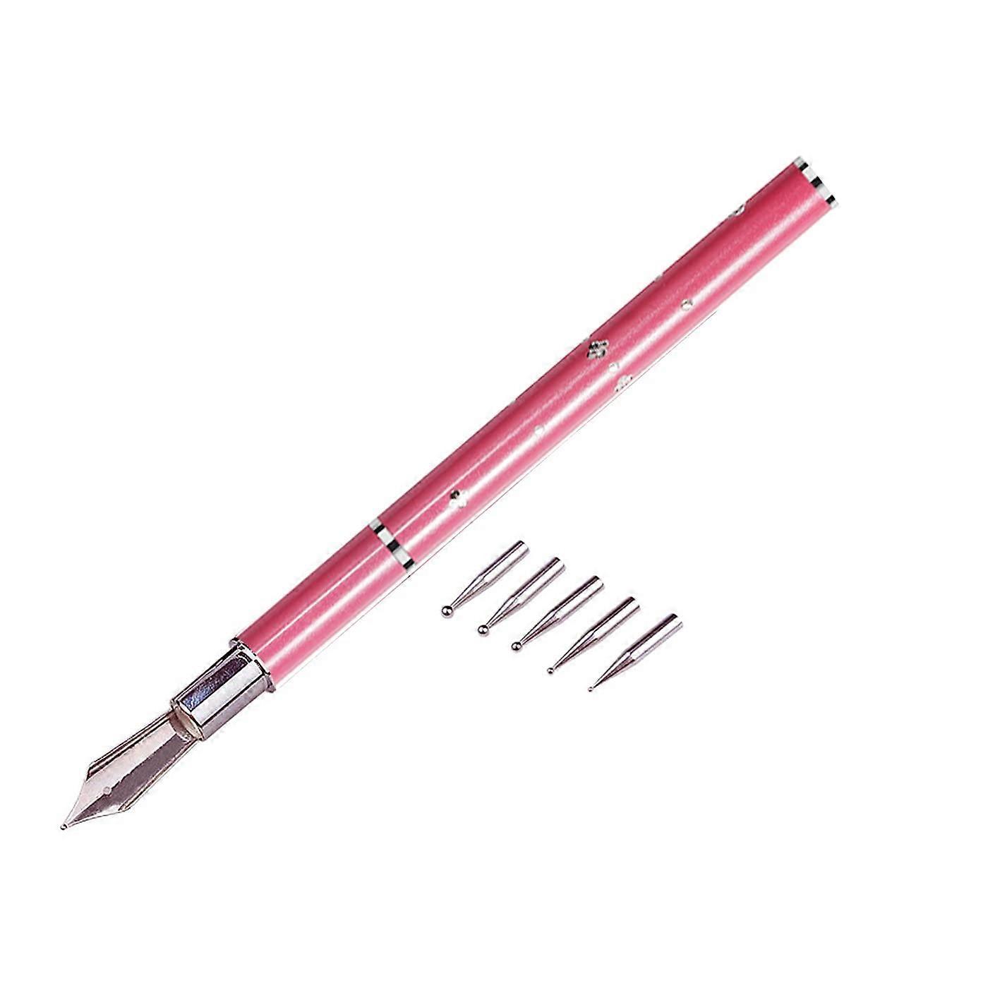 Nail Art Dotting Pen with Five Replaceable Tips Pink Metal Embossing Stylus for Precise Detailing