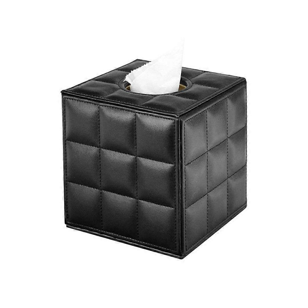 PU Leather Cube Tissue Box Holder (Black)