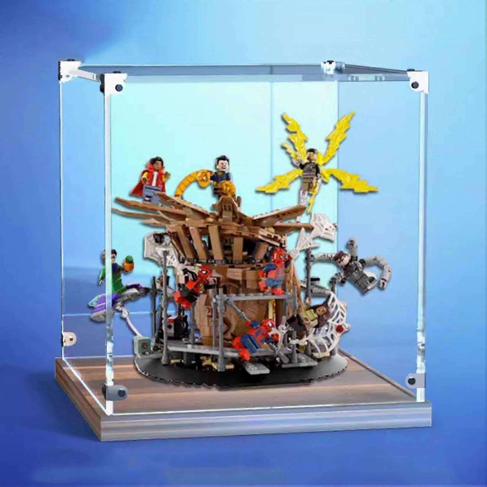 Acrylic Display Case for  76261 Spider Armageddon, Clear Dustproof Box with Walnut Base
