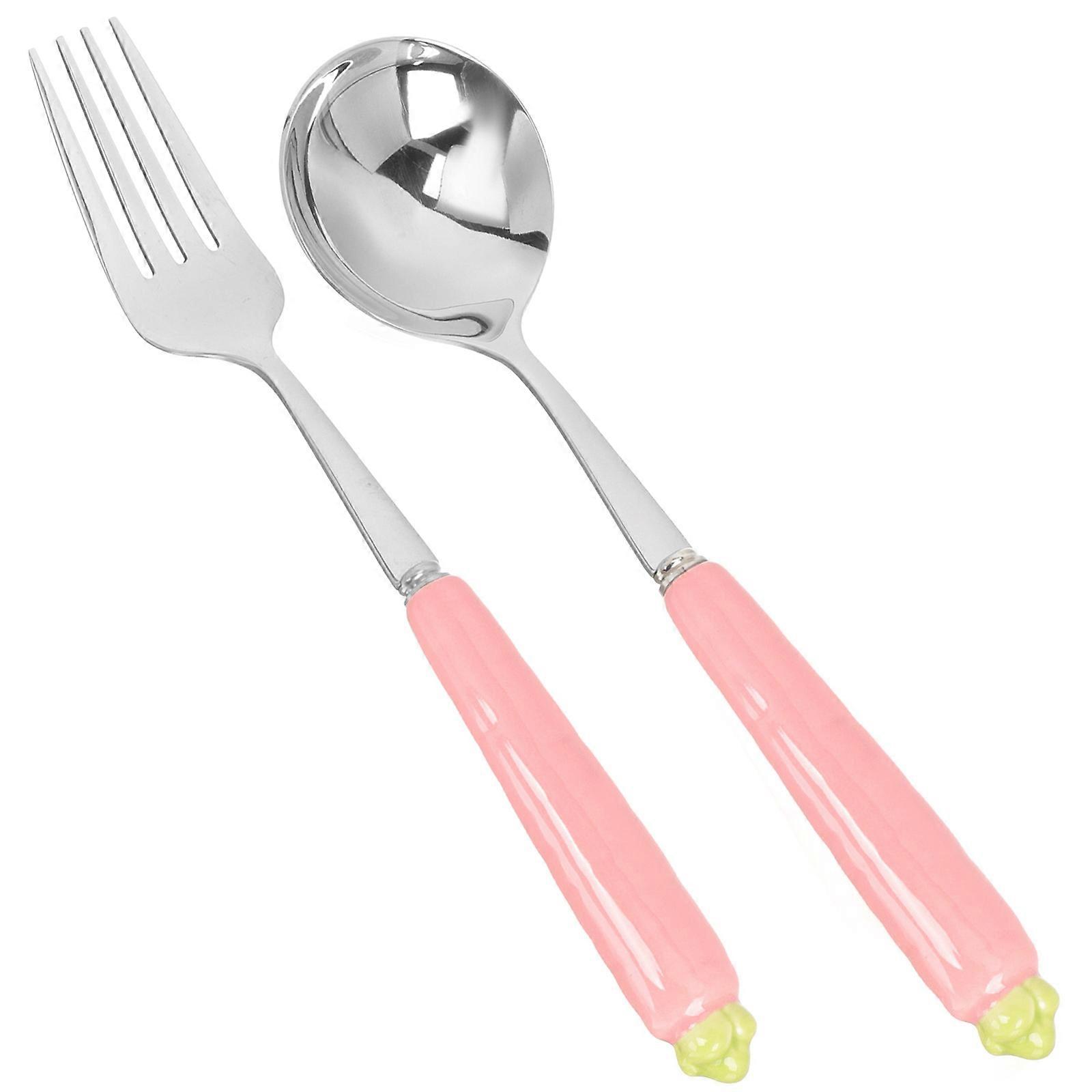 Easter Kid Fork Spoon Flatware for Children 2Pcs Cartoon Carrot Design
