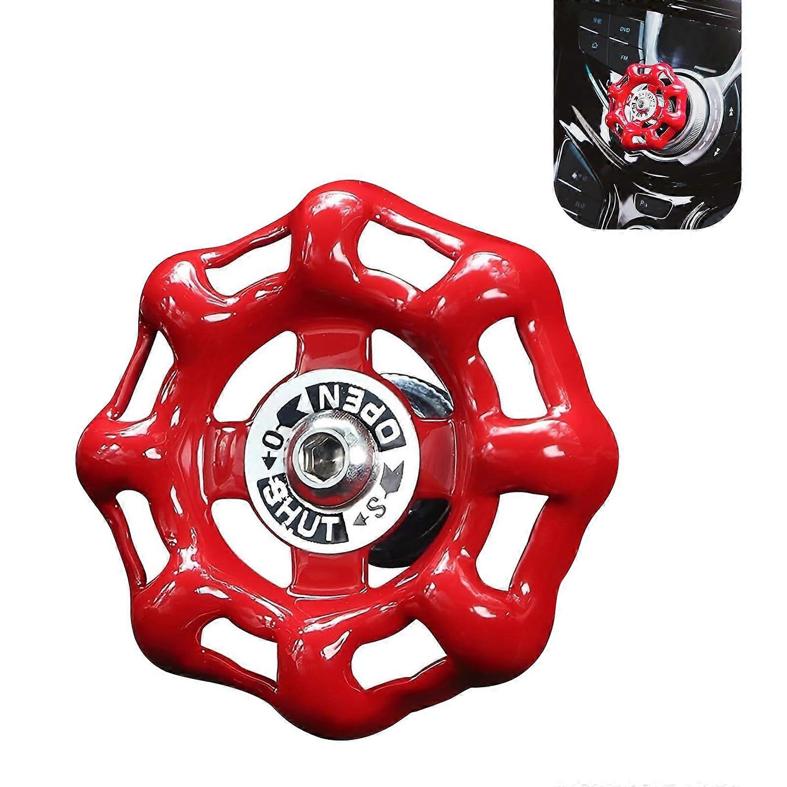 Retro Metal Engine Start Stop Button Cover with Valve Handwheel Design, Red Car Push Start Protector