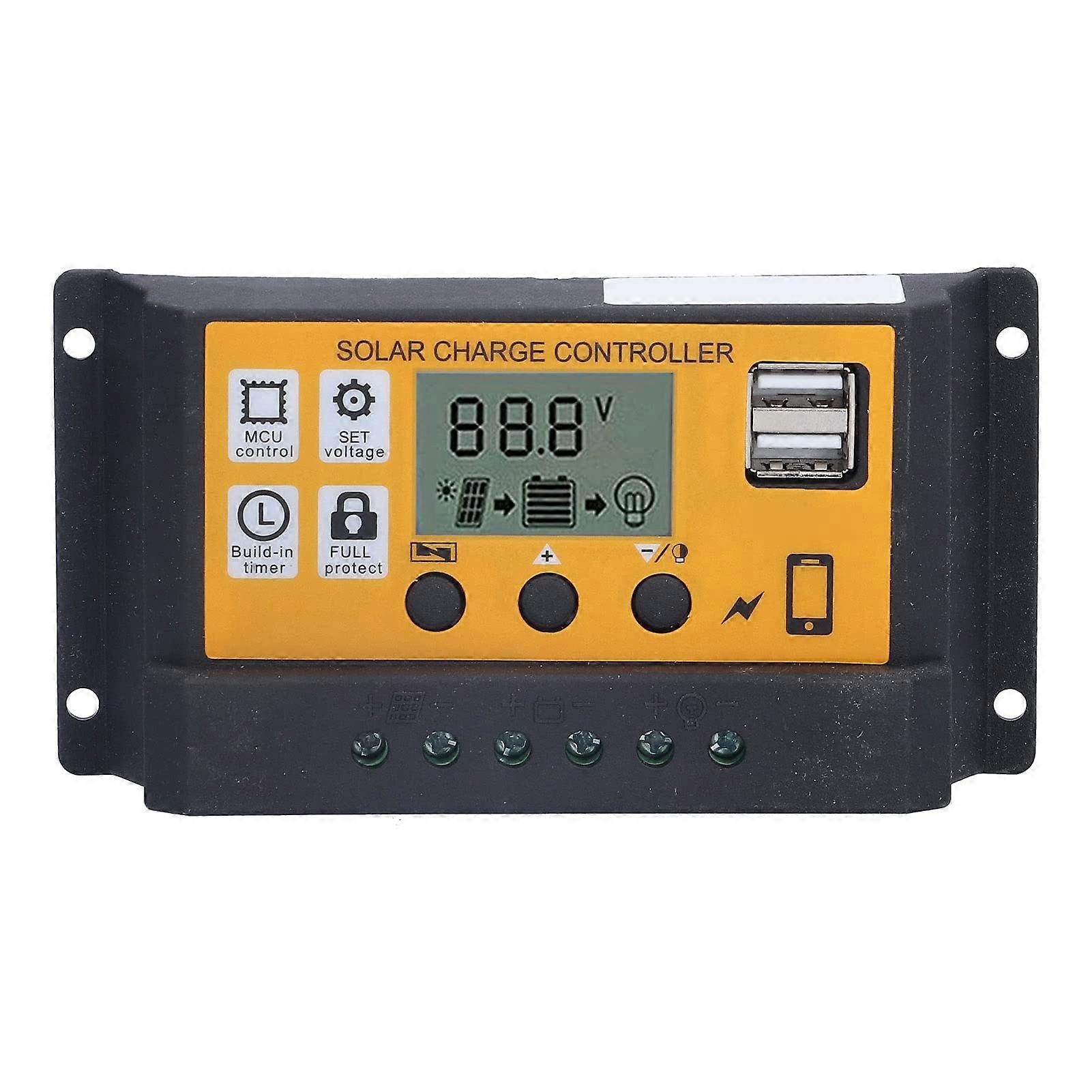 20A PWM Solar Charge Controller 12V 24V with Large LCD Display and Adjustable Charging Parameters