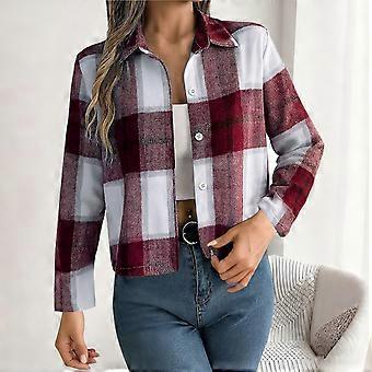 Chaqueta informal de manga larga con solapa y botones a cuadros para mujer, ligera, suave y cómoda, prenda exterior corta de moda para el día a día, el trabajo, fiestas, citas y vacaciones.