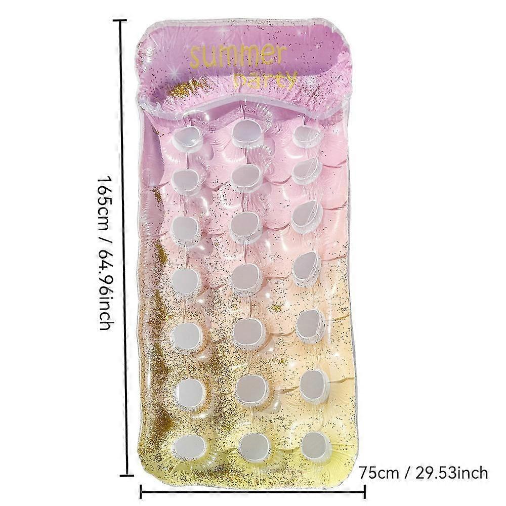 Inflatable Thickened Floating Bed Starry Pink Holes