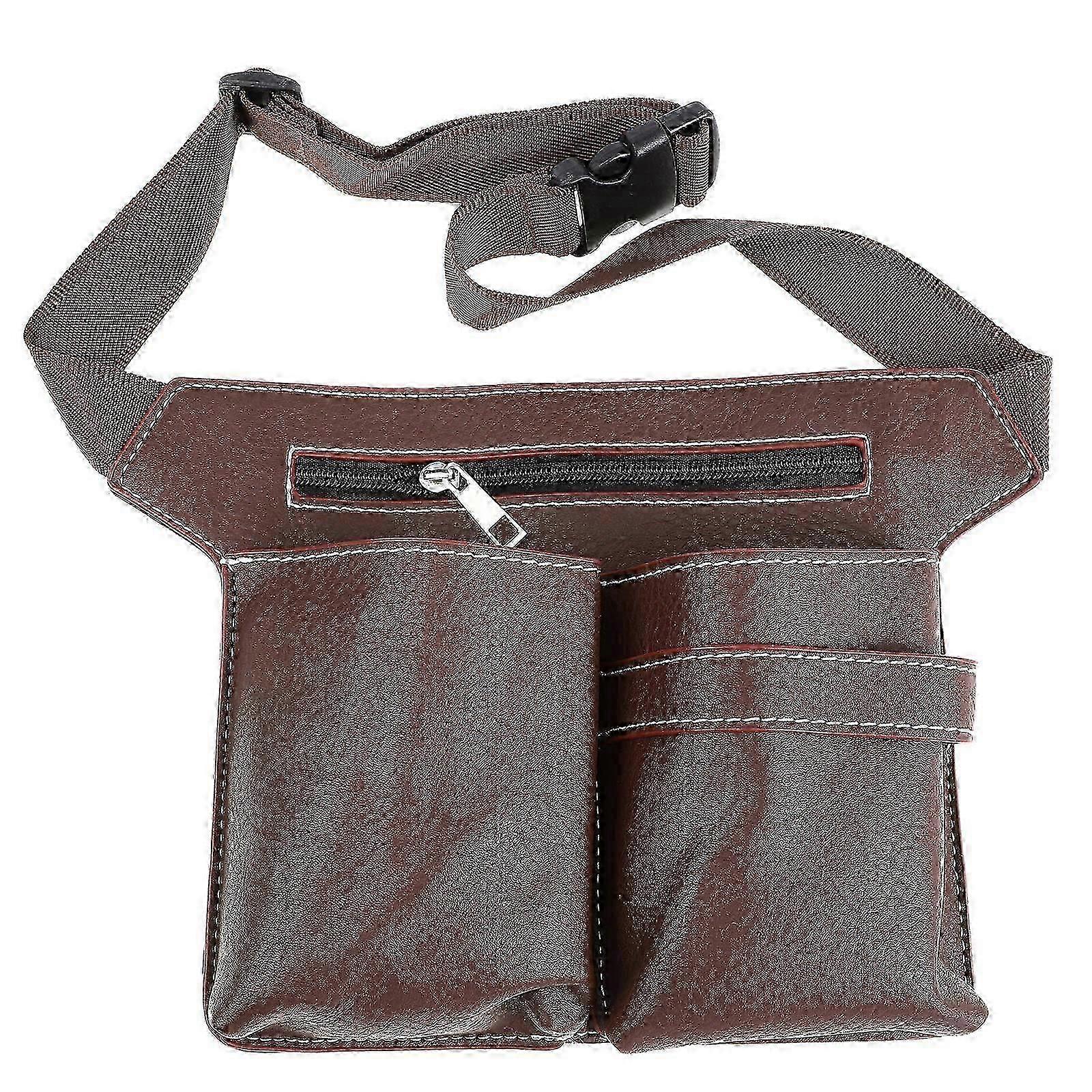 Scissors Pouch Brown PU with Adjustable Wrist Wrap for Versatile Storage