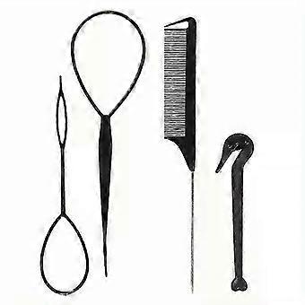 4pcs/Set Hair Loop Tool Set 2pcs French Braid Tool Loop 1pc Rat Tail Comb 1pc Elastic Hair Rubber Bands Remover Cutter