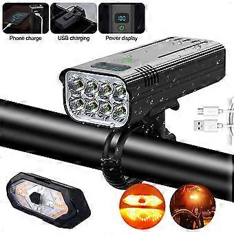 Vanntett 8 Led Front Bike Light USB oppladbart 5200mAh batteri Digital Power Display Sykkellys 5 moduser MTB sykkellampe