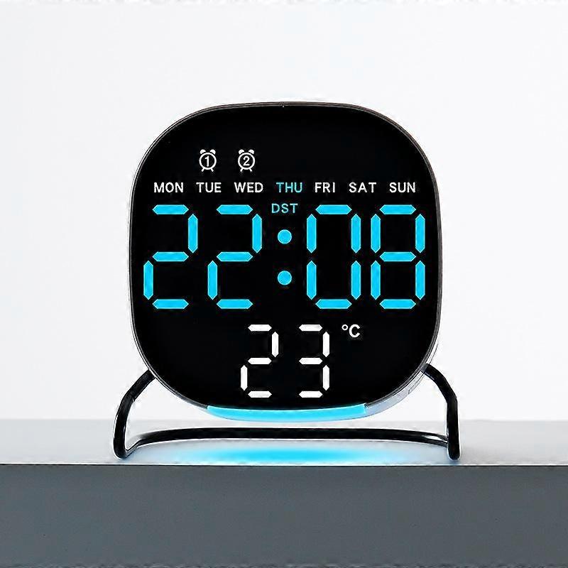 Desktop LED Clock Square Black Shell Blue Light
