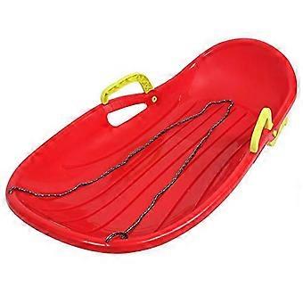 Snow Sled for Kids and Adults 100cm Plastic Toboggan with Dual Handbrake and Pulling Rope Red