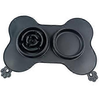 Double dog bowl cat bowl slow food bowl portable non-slip foldable silicone pet water bowl food bowl bottom (black) [XR]