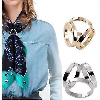 Lot de 2 anneaux de foulard élégants et luxueux, argentés et dorés, au design moderne et épuré, à triple face.