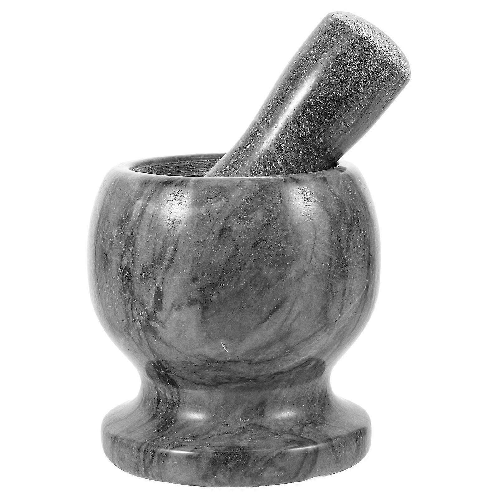 Marble Garlic Masher Set Elegant Kitchen Tool Round Shape Black 1Set