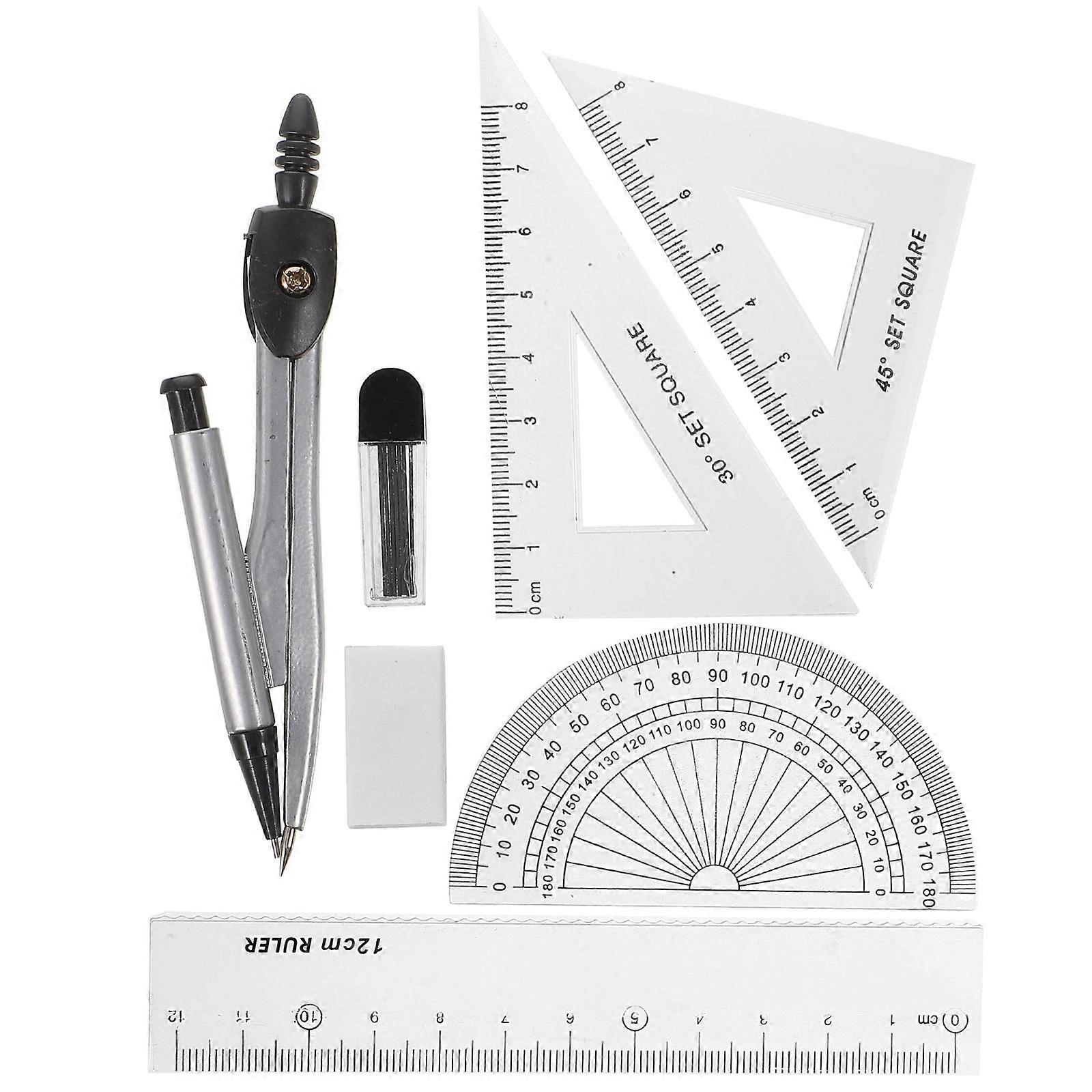 Compasses Set Geometry Drawing Tool for Drawing 5Pcs with Protractor Divider Ruler