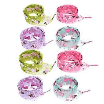 4 Pairs of 120cm Shoelaces Transparent Yarn Shoelace Flower Printed Widened Shoe Tie (Red Green Blue Purple)