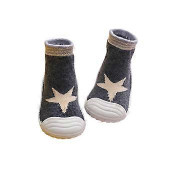 Baby Peuter Sok Schoenen-6-Peuter Grijze Ster Baby Zachte Rubberen Zool Schoenen Ademend Katoen Eerste Wandelschoenen Antislip voor Kinderen Baby Meisjes Jongens