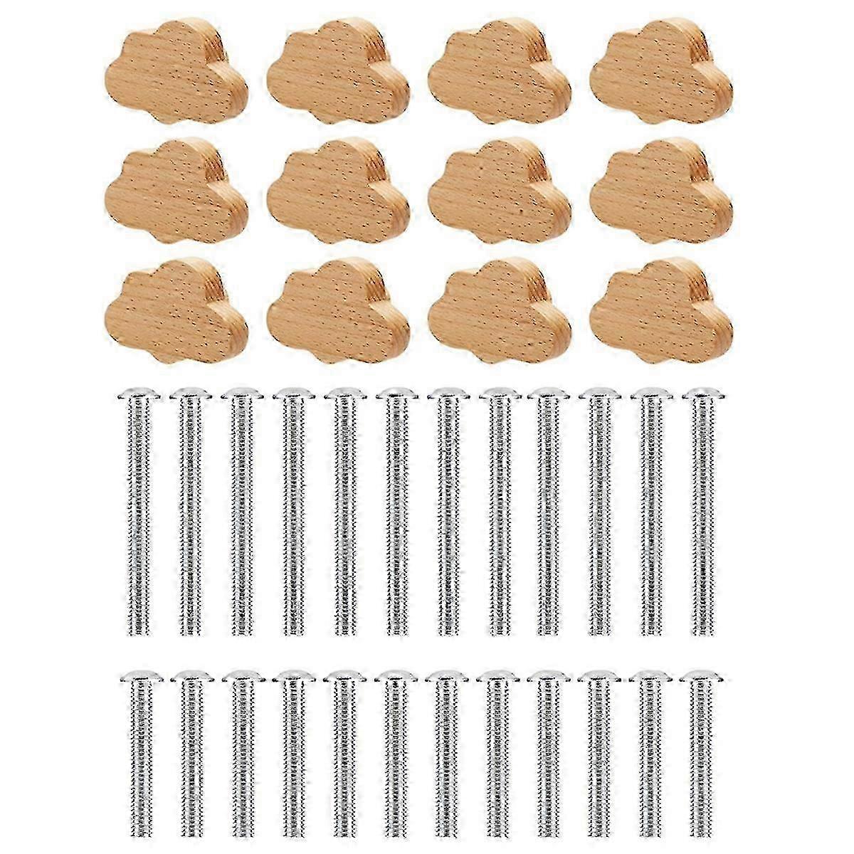 Boho Dresser Knobs- 12 Pack Durable Beech Wood Drawer Knobs Cloud-Shaped Wooden Dresser Pulls compatible with Ca