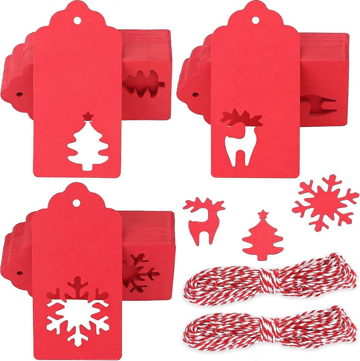 Red Christmas Gift Tags 150PCS Plain Labels with String