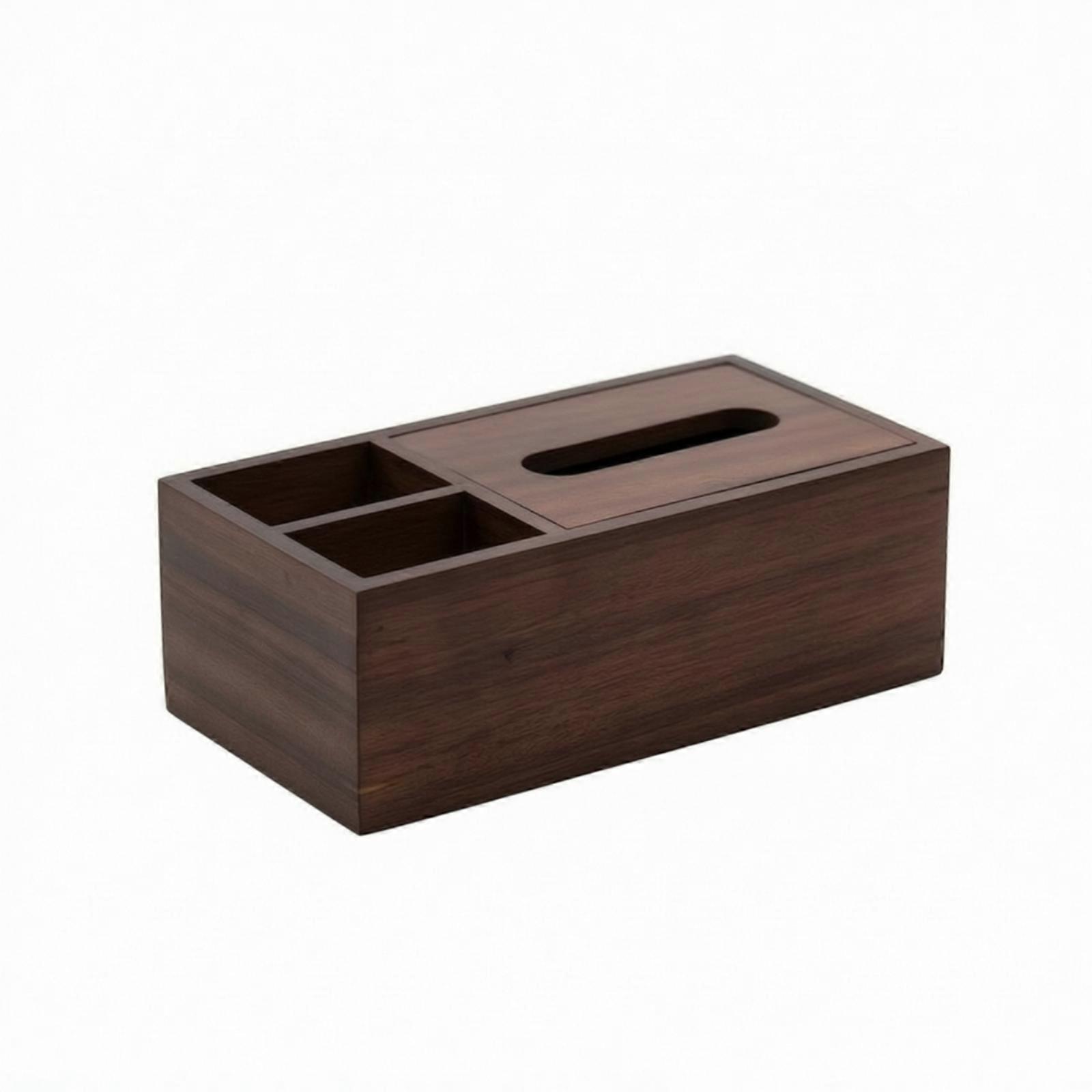 Walnut Tissue Box with Storage Compartment Multifunctional for Reception Desk