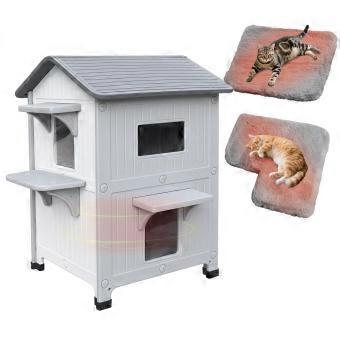 Kattenhuis met 2 verdiepingen voor buiten, weerbestendig en geïsoleerd met vluchtdeur