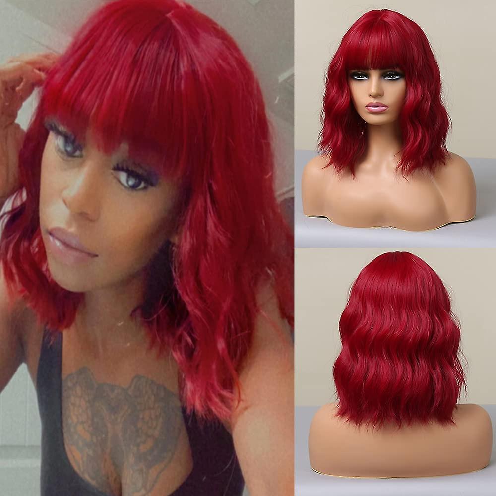 Red Wig with Bangs Bob Body Wave