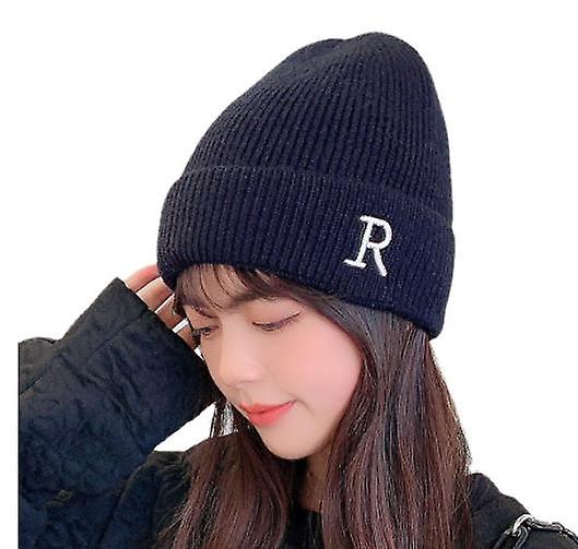 Hat Men's Autumn And Winter Fashion Letter R Solid Color All-match Warm Cold Hat Women's Simple Ear Protection Knitted Hat