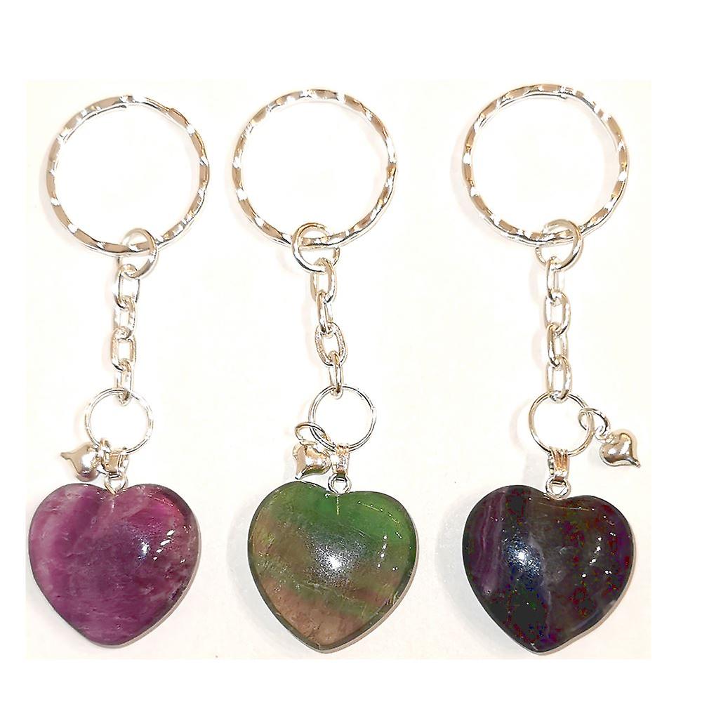 Rainbow Fluorite Heart Keyring by Nyleve Designs