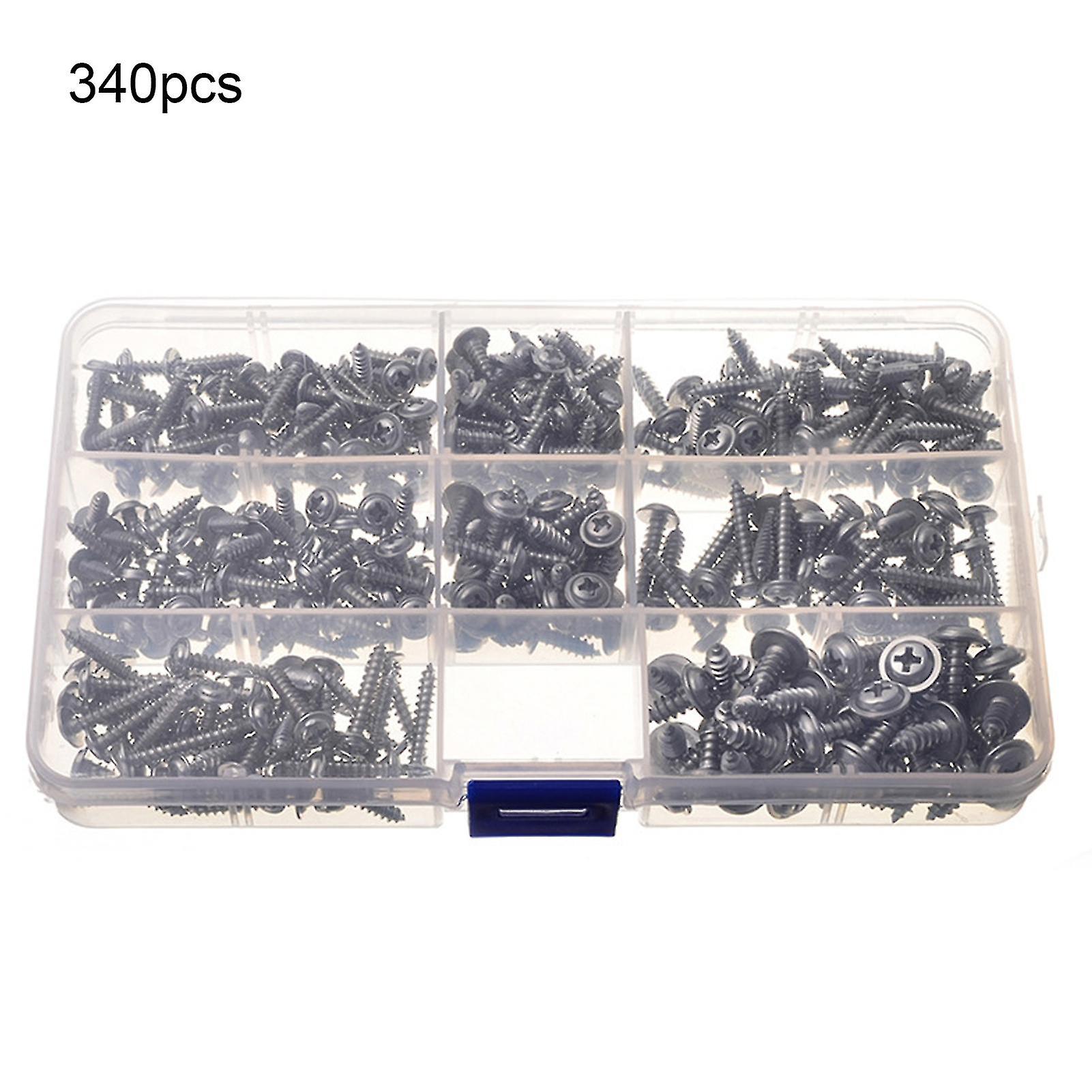 340pcs M3.5-m4.8ネジセルフタッピングユニフォーム高硬度丸頭クロススクリューキット修理作業用