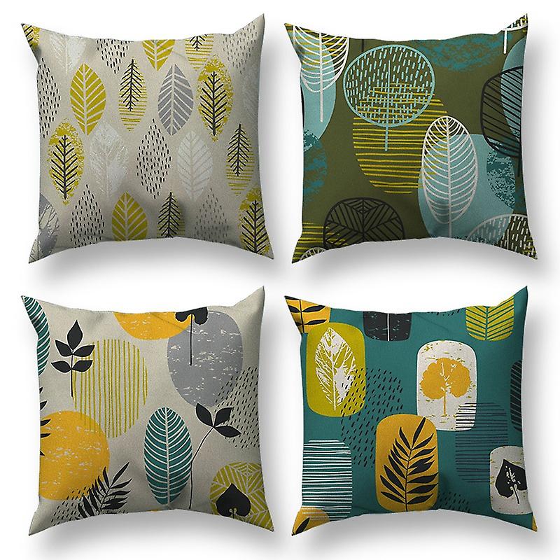 Set of 4 Cushion Cover 45 x 45 cm Decorative Pillow Case Car Sofa Home Decor Cushion Covers (Leaves Pattern)