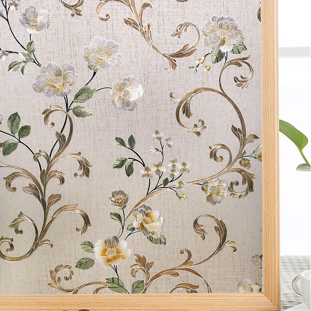 Privacy Window Film, Camellia Flower Pattern Window Tint for Home, Static Cling Window Glass Sticker 45*200cm