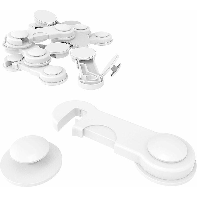 Pack of 10 Child Locks - For Cupboards - Security Latch for Cupboards and Drawers - With Strong Adhesive - No Drilling - White