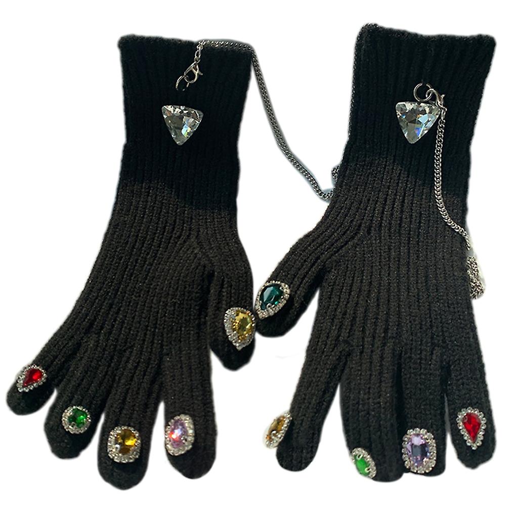 für Strass Nagel Dekor Strickhandschuhe Winter Touchscreen Split Finger Fäustlinge