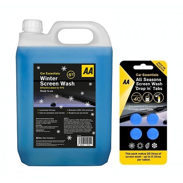 AA Car Essentials 5L Winter 25L Screen Wash + 4 x Screenwash Tabs