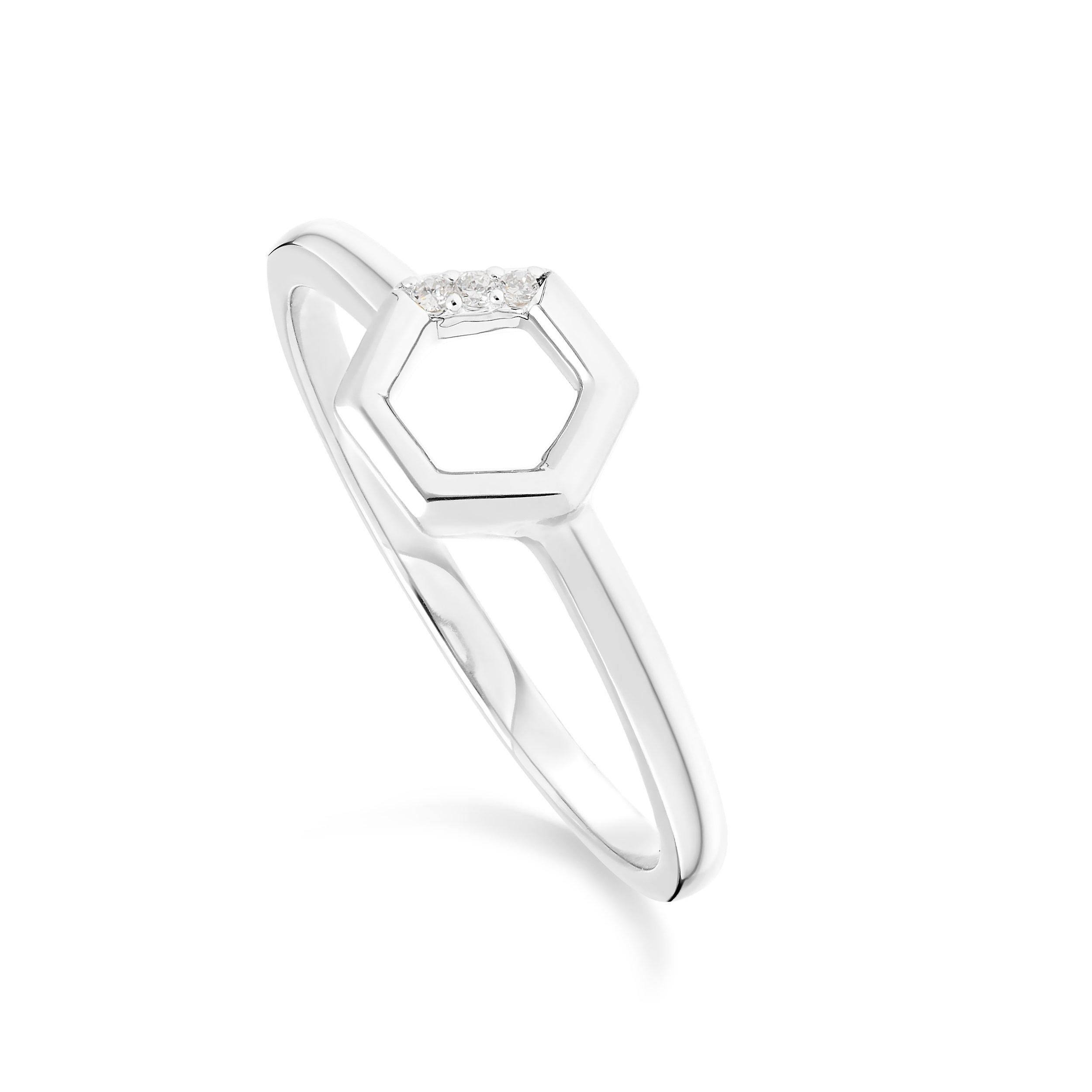 Diamond Hexagon Open Ring in 9ct White Gold 162R0392019